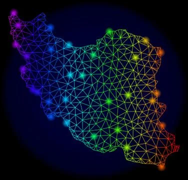 Polygonal 2D Rainbow Mesh Vector Map of Iran with Color Light Spots 库存插图