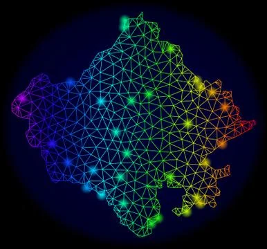 Polygonal 2D Rainbow Mesh Vector Map of Rajasthan State with Colorful Glare Stock Illustration