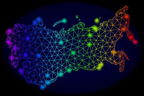 Polygonal 2D Rainbow Mesh Vector Map of USSR with Bright Glowing Spots 库存插图