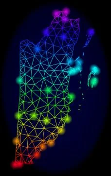 Polygonal 2D Spectrum Mesh Vector Map of Belize with Color Glow Spots Stock Illustration