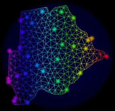 Polygonal 2D Spectrum Mesh Vector Map of Botswana with Color Glow Spots 库存插图