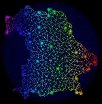 Polygonal 2D Spectrum Mesh Vector Map of Germany with Color Glowing Spots 库存插图