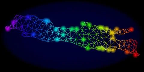Polygonal 2D Spectrum Mesh Vector Map of Java Island with Color Glowing Spots Ilustração Stock