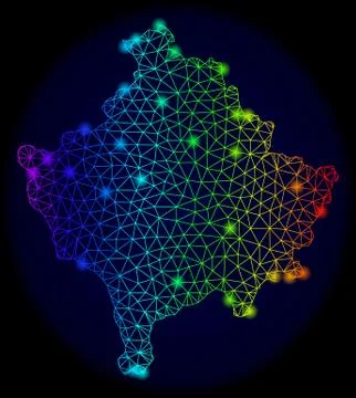 Polygonal 2D Spectrum Mesh Vector Map of Kosovo with Colorful Glare Spots Stockillustratie