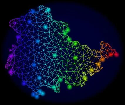 Polygonal 2D Spectrum Mesh Vector Map of Thuringia State with Bright Glow Spots Illustrazione stock