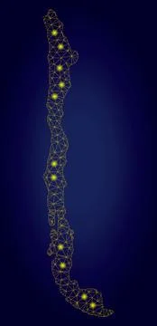 Polygonal 2D Yellow Chile Map with Bright Light Spots Stock Illustration