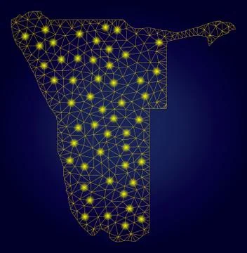 Polygonal 2D Yellow Namibia Map with Bright Light Spots Illustrazione stock