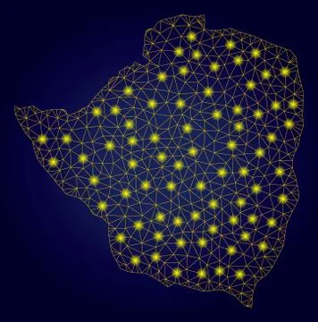Polygonal 2D Yellow Zimbabwe Map with Bright Light Spots Stock Illustration