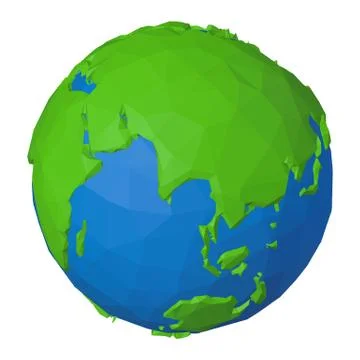 Polygonal 3D icon of Eurasia and Indian Ocean on planet Earth Stock Illustration