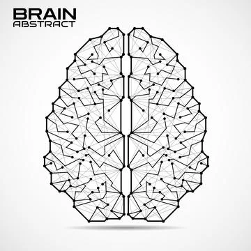 Polygonal abstract brain with connected lines and dots. Vector illustration Stock Illustration