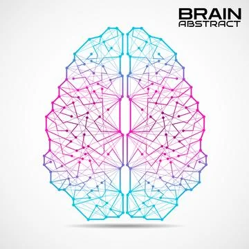 Polygonal abstract brain with connected lines and dots. Vector illustration Stock Illustration