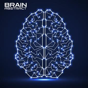 Polygonal abstract brain with connected lines and dots. Vector illustration Stock Illustration