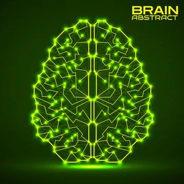 Polygonal abstract brain with connected lines and dots. Vector illustration Illustrazione stock