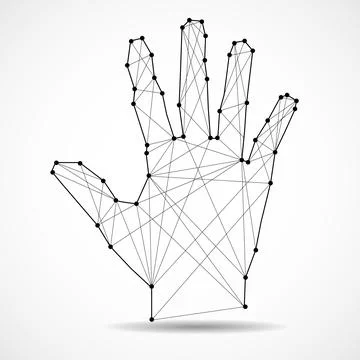 Polygonal abstract hand with connected lines. Vector illustration Stock Illustration