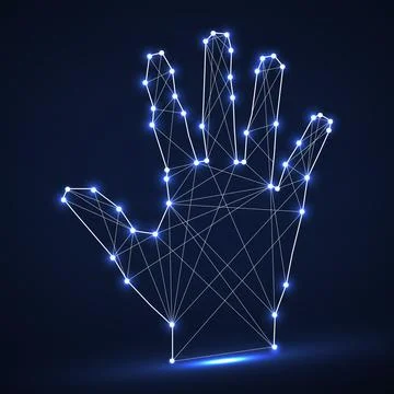 Polygonal abstract hand with connected lines. Vector illustration Stock Illustration