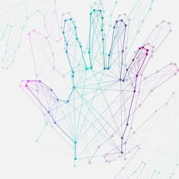 Polygonal abstract hand with connected lines. Vector illustration Illustrazione stock