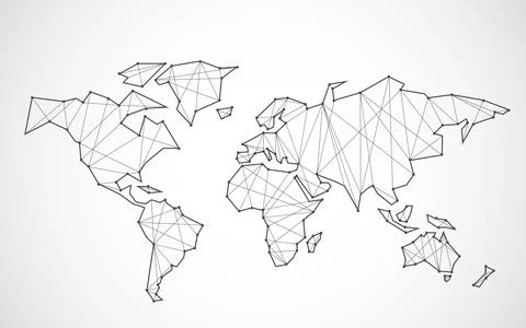 Polygonal abstract world map with connected lines, network connections. Vec.. 스톡 일러스트