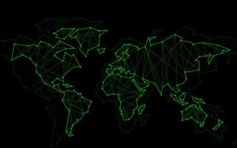 Polygonal abstract world map with connected lines, network connections. Vec.. Stock Illustration