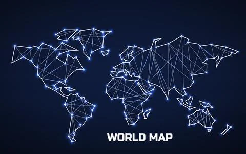 Polygonal abstract world map with connected lines, network connections. Vecto 스톡 일러스트