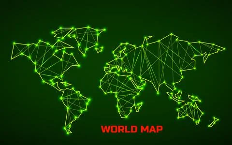 Polygonal abstract world map with connected lines, network connections. Vec.. Stock Illustration