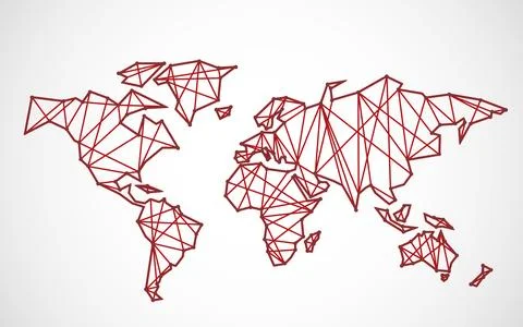 Polygonal abstract world map with connected lines, network connections. Vec.. Stock Illustration