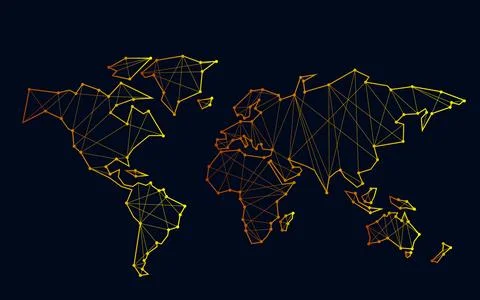 Polygonal abstract world map with connected lines, network connections. Vec.. 스톡 일러스트
