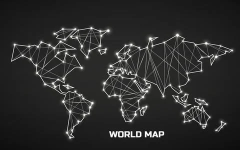 Polygonal abstract world map with connected lines, network connections. Vec.. 스톡 일러스트