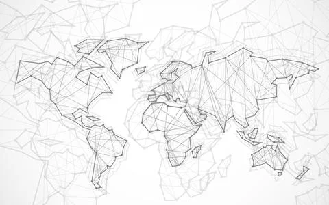 Polygonal abstract world map with connected lines, network connections. Vec.. 스톡 일러스트