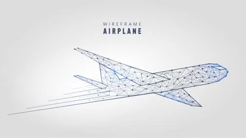 Polygonal airplane, wireframe structure. Template low poly plane on gray Stock Illustration
