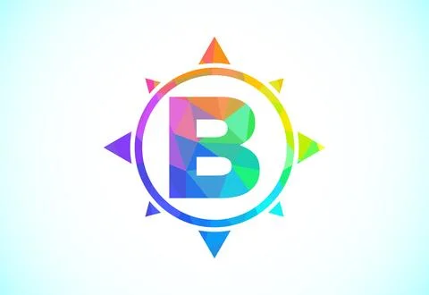Polygonal alphabet B in a compass. Low poly style compass logo sign symbol... Stock Illustration