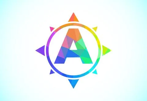 Polygonal alphabet A in a compass. Low poly style compass logo sign symbol... Stock Illustration