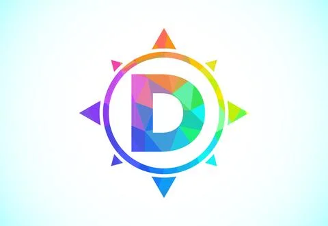 Polygonal alphabet D in a compass. Low poly style compass logo sign symbol... Stock Illustration
