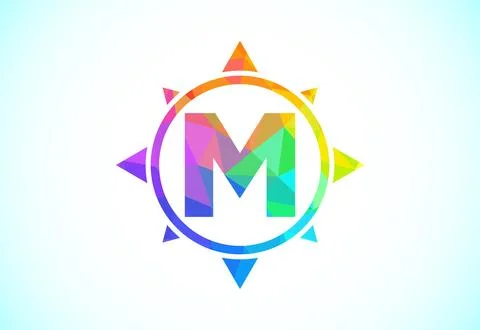 Polygonal alphabet M in a compass. Low poly style compass logo sign symbol... Stock Illustration