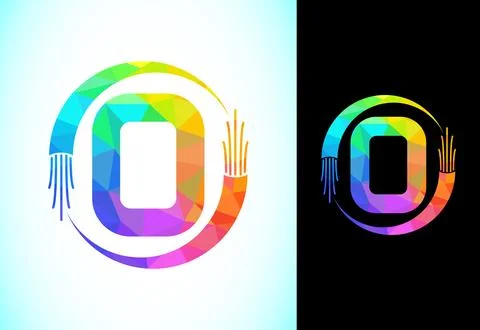 Polygonal alphabet O with electric wire, and optical fiber cable. Low poly .. Stock Illustration