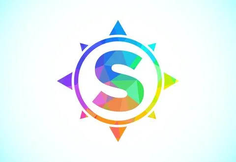 Polygonal alphabet S in a compass. Low poly style compass logo sign symbol... Stock Illustration