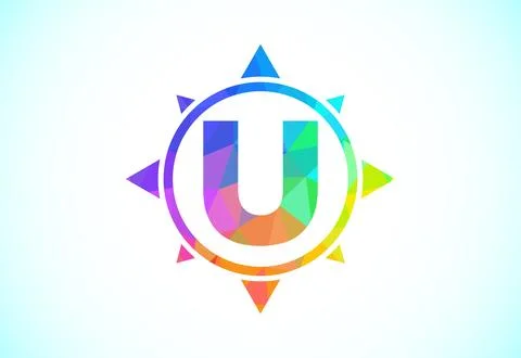 Polygonal alphabet U in a compass. Low poly style compass logo sign symbol... Stock Illustration