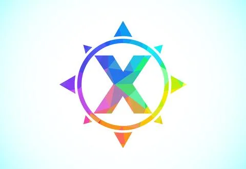 Polygonal alphabet X in a compass. Low poly style compass logo sign symbol... Stock Illustration