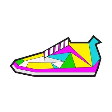 Polygonal and triangular sneakers colored isolated on white background Stock Illustration