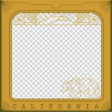 Polygonal bear is appearing on teal panel in gold art deco frame, CALIFORNIA Stock Illustration