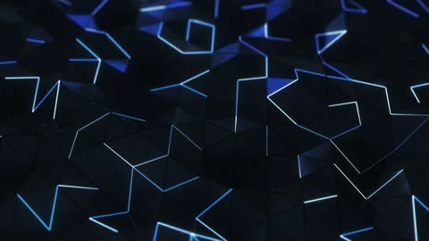 Polygonal black glossy surface with glowing lines loopable 3D render animation Stock Footage 119219688