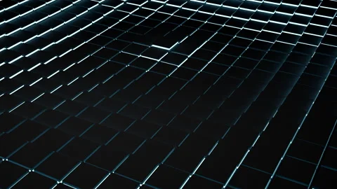 Polygonal black square tiles with glowing neon sides wave pattern background Stock Footage 246939115