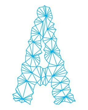Polygonal blue outline font.Uppercase vector letter. Stock Illustration