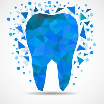 Polygonal blue tooth isolated on white background. Dental and orthodontics .. Illustrazione stock