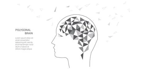 Polygonal brain. Concept of thinking human, visualization of process of think Stock Illustration