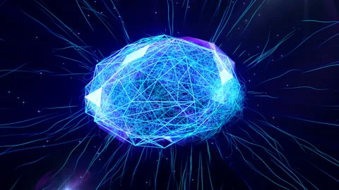 Polygonal brain shape with glowing lines and dots. Stock Footage 98585939