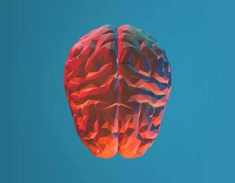 Polygonal brain from top view on turquoise background Illustrazione stock