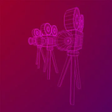 Polygonal camera projector. Movie time. Show film cinema festival concept. 스톡 일러스트