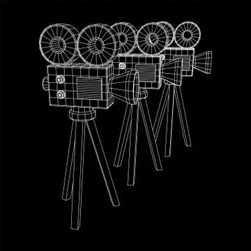 Polygonal camera projector. Movie time. Show film cinema festival concept. 스톡 일러스트