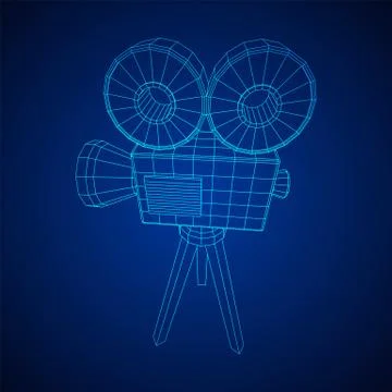 Polygonal camera projector. Movie time. Show film cinema festival concept. 库存插图