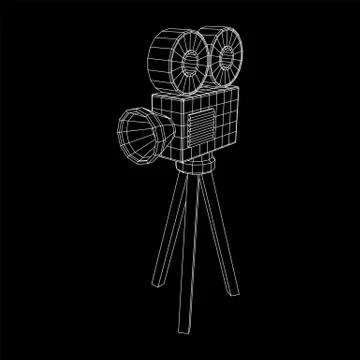 Polygonal camera projector. Movie time. Show film cinema festival concept. 库存插图